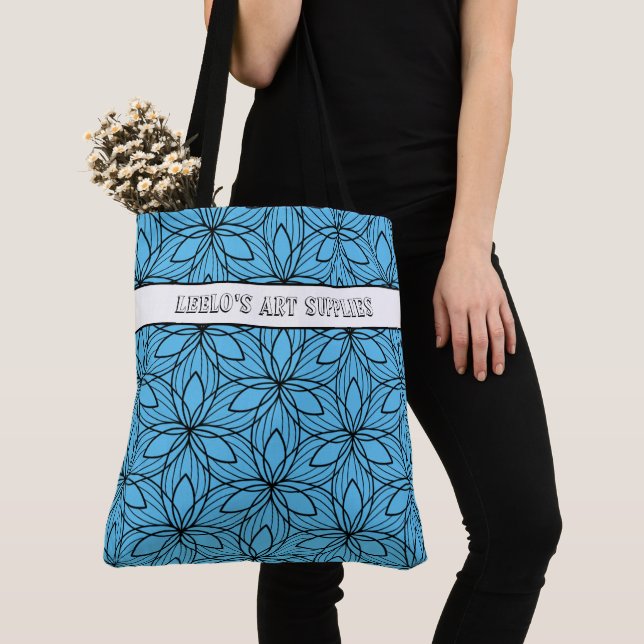 Geometric Black and Blue Art Supply Tote Bag (Close Up)