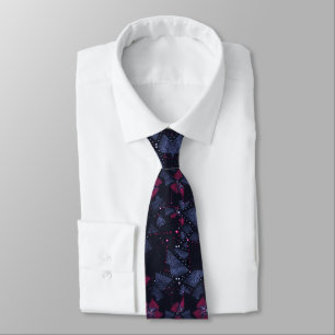 Geometric Black and Dark pink and Silver Shine Tie