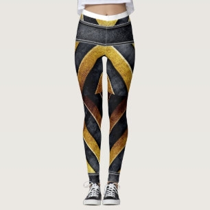 geometric black and gold pattern leggings