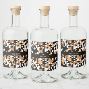 Geometric Black and Golden Pattern Liquor Bottle Label