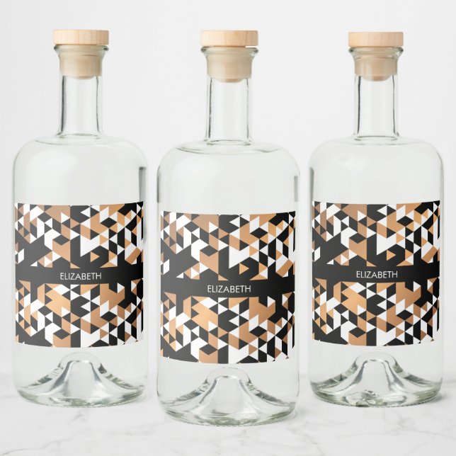 Geometric Black and Golden Pattern Liquor Bottle Label (Bottles)