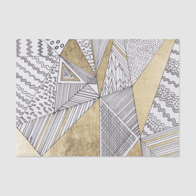 Geometric black and white chic faux gold patterns tissue paper (Front)