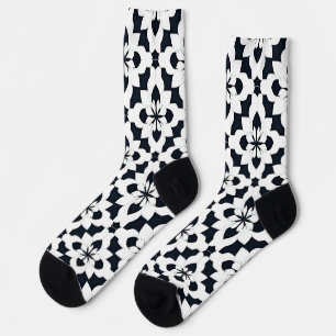Geometric Black and White Floral Pattern Socks