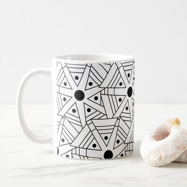 Geometric Black and White Geometric Coffee Mug (With Donut)