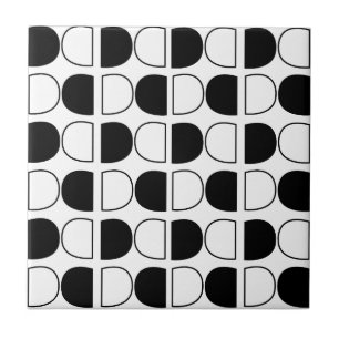 Geometric Black and White Half Circle Tile