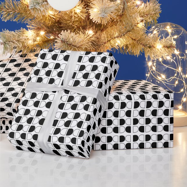 Geometric Black and White Half Circle Wrapping Paper (Holidays)