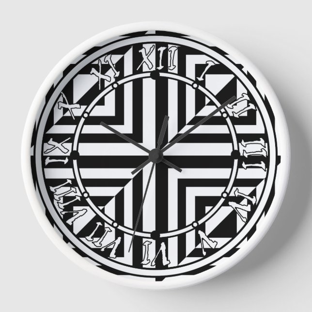 Geometric black and white pattern clock (Front)