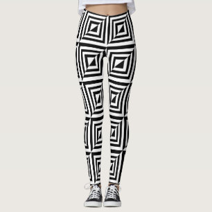 Geometric black and white pattern leggings