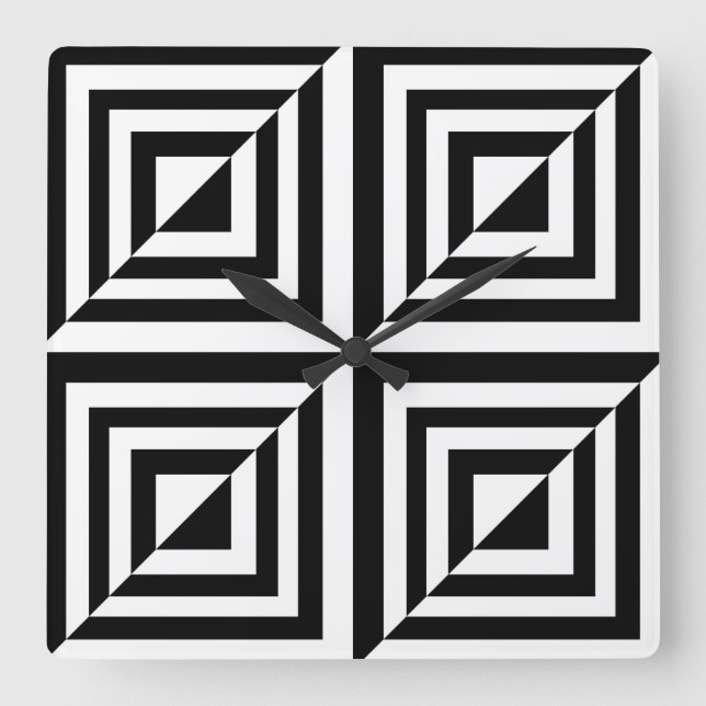 Geometric black and white pattern square wall clock (Front)