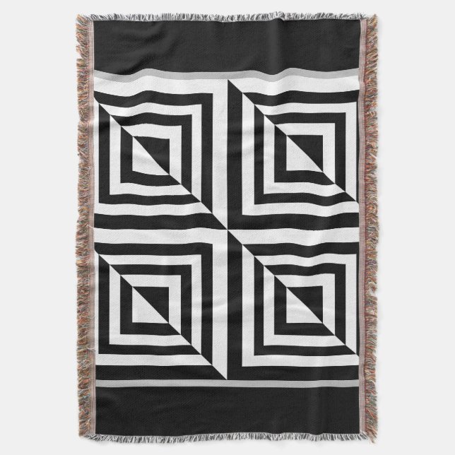 Geometric black and white pattern throw blanket (Front Vertical)
