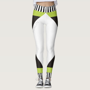 Geometric black and white stripes modern green leggings