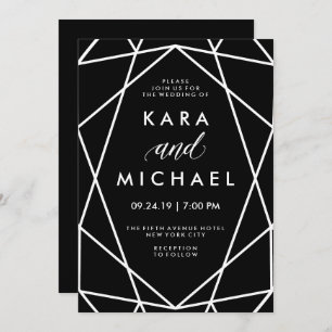 Geometric Black and White Wedding Invitation
