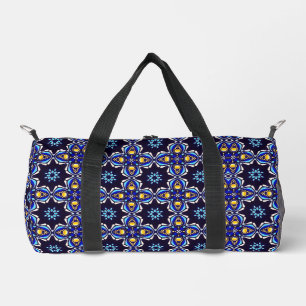 Geometric Black Blue Gold Cross Duffle Bag
