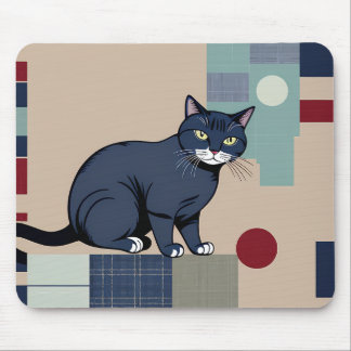 Geometric Black Cat Art Mouse Pad
