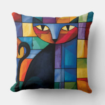 Geometric Black Cat Stained Glass Grid