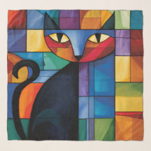 Geometric Black Cat Stained Glass Grid