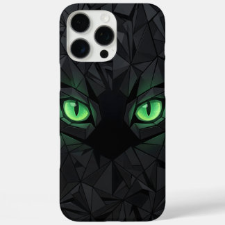 Geometric Black Cat with Emerald Green Eyes iPhone 16 Pro Max Case