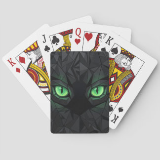 Geometric Black Cat with Emerald Green Eyes Playing Cards