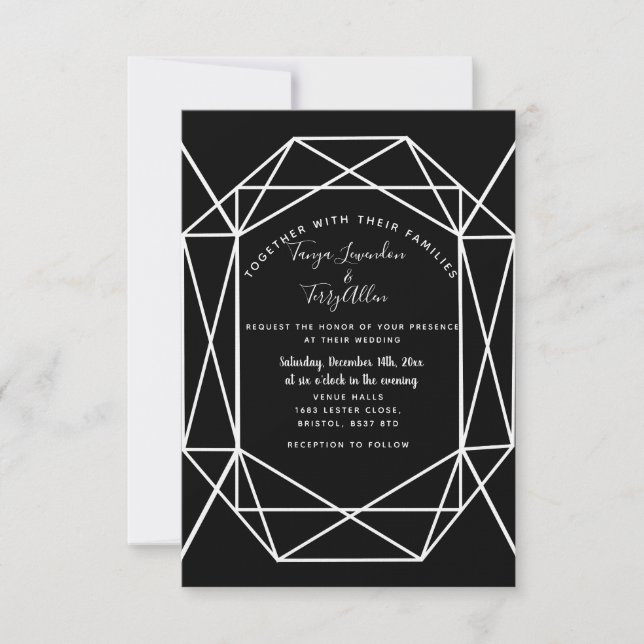 geometric black crystal  wedding INVITE CARD (Front)
