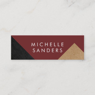 Geometric Black Faux Leather Craft Paper White Mini Business Card