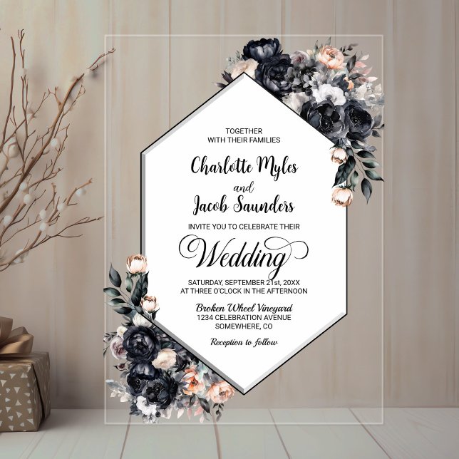 Geometric Black Floral Acrylic Wedding Invitation (Creator Uploaded)