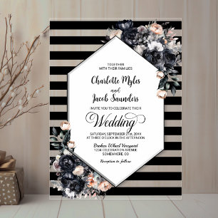 Geometric Black Floral Acrylic Wedding Invitation