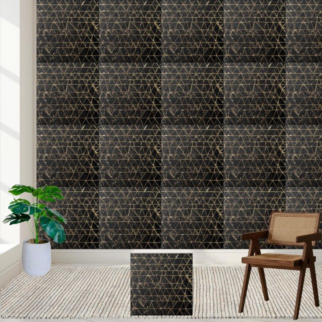 Geometric Black Gold Glitter Unique Modern Luxury  Tile (Geometric Black Gold Glitter Unique Modern Luxury Ceramic Tile)