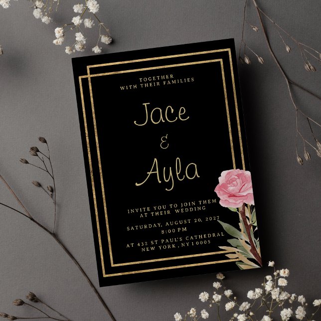 Geometric black gold pink mint flower Wedding Invitation (Geometric black gold pink mint flower Wedding )