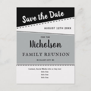 Geometric Black Grey Family Reunion Save the Date Postcard