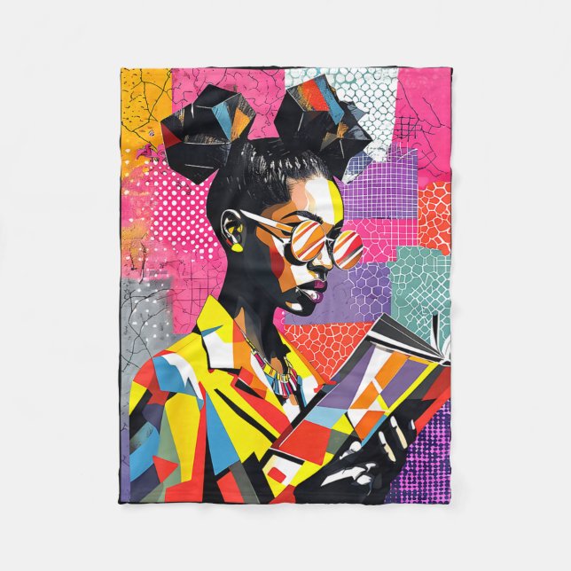 Geometric black history educated women reading fleece blanket (Front)