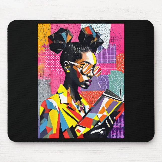 Geometric black history educated women reading mouse pad (Front)