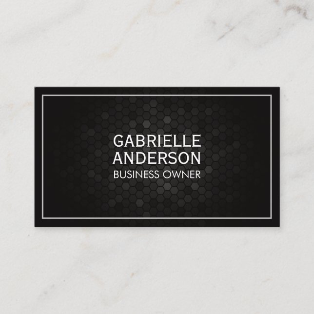 Geometric Black Metallic Background | White Border Business Card (Front)