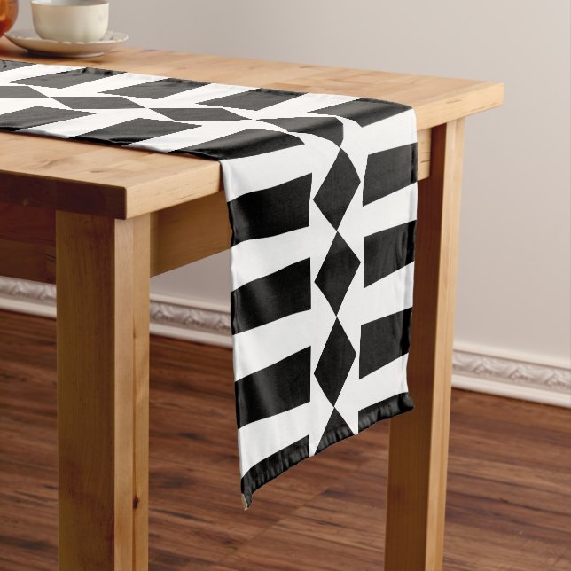 Geometric Black Modern Pattern Short Table Runner (In Situ)