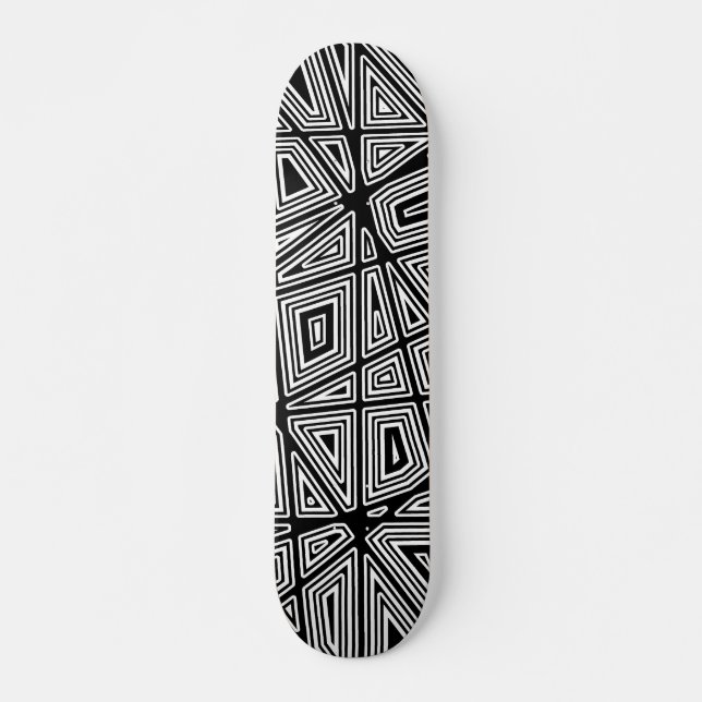 Geometric - Black on White Skateboard (Front)