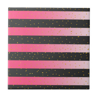 Geometric black pink ombre gold glitter confetti tile