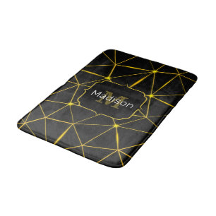 Geometric black triangles gold lines Monogram Bath Mat