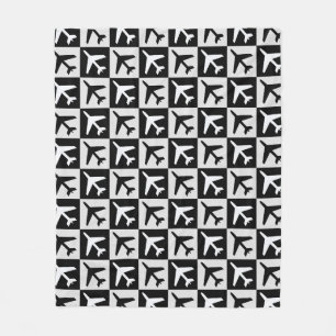 Geometric Black White Aviation Jets Aeroplane Fleece Blanket