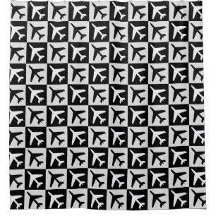 Geometric Black White Aviation Jets Aeroplane Shower Curtain