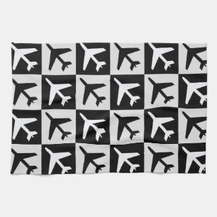 Geometric Black White Aviation Jets Aeroplane Tea Towel