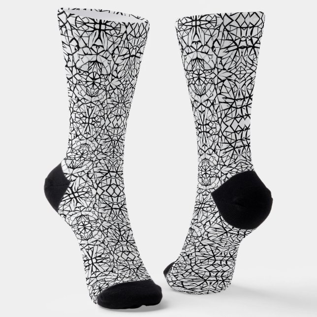 Geometric black white design abstract art socks (Angled)