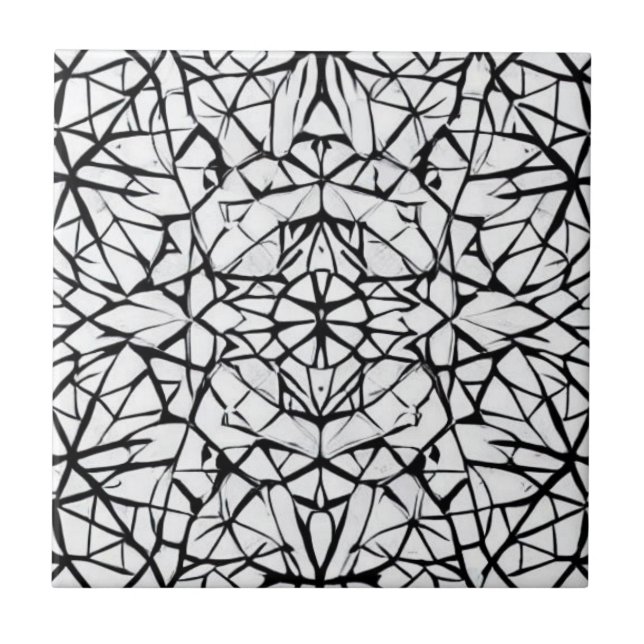 Geometric black white design abstract art tile (Front)
