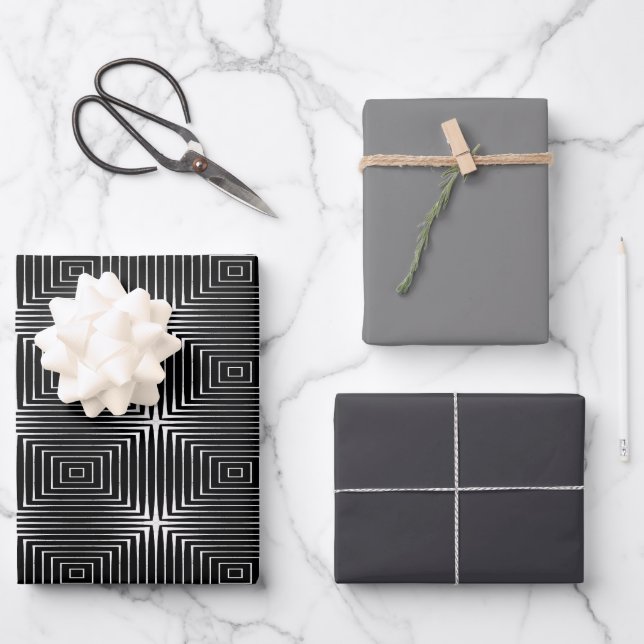 Geometric Black & White Illusion Wrapping Paper Sheet (Front)