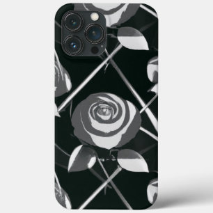 Geometric Black & White Rose Pattern iPhone 13 Pro Max Case