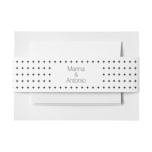 Geometric black, white simple pattern wedding invitation belly band (Front Example)