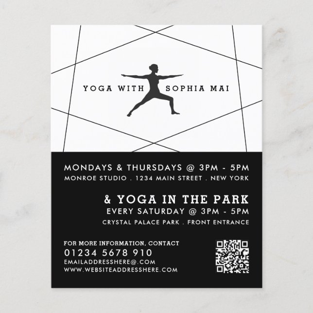 Geometric Black & White Yoga Class Advertising Flyer (Front)