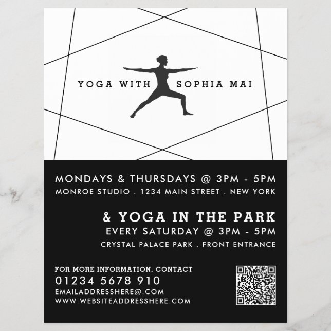 Geometric Black & White Yoga Class Advertising Flyer