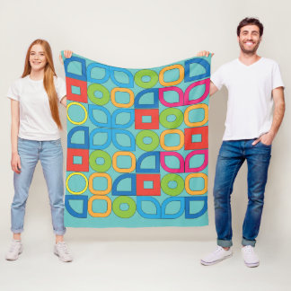 geometric blanket, mid century modern, colourful t fleece blanket