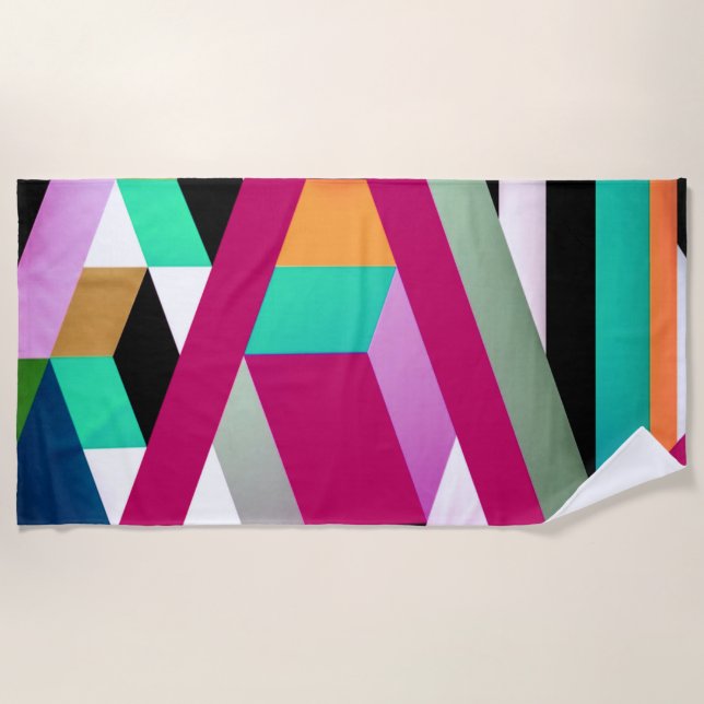 Geometric Block Art Bright Colourful Trendy Beach Towel (Front)