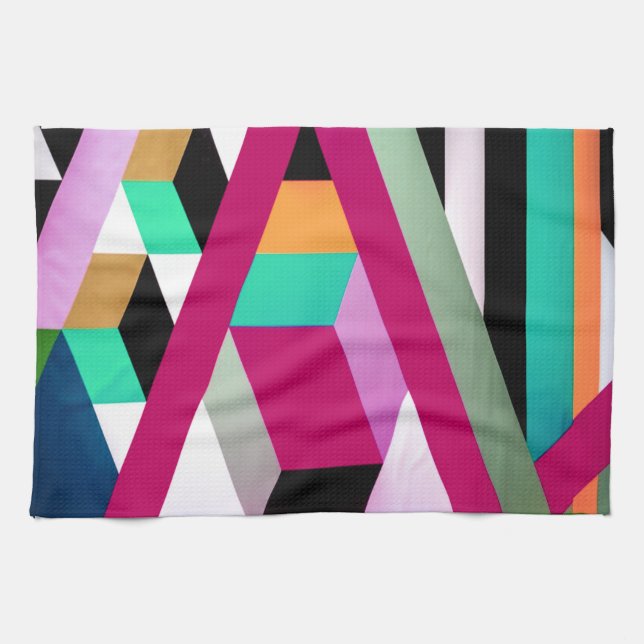 Geometric Block Art Bright Colourful Trendy Tea Towel (Horizontal)