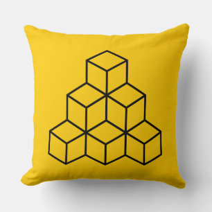Geometric Blocks - Black on Amber Cushion